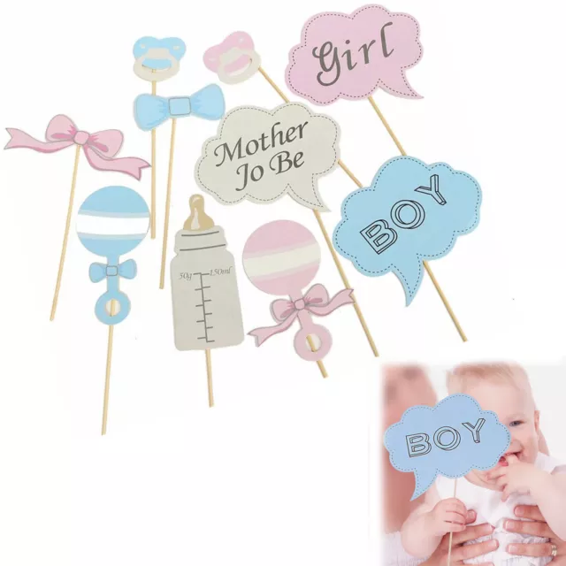 11pcs Photo Booth Baby Shower Props Gender Reveal Props New Born Boy Girl Decor