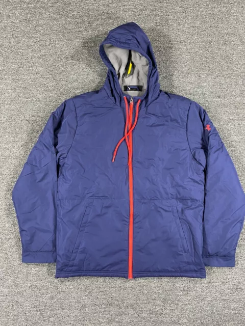 Under Armour Jacket Mens Medium Blue Water Resistant Insulated Hooded Storm