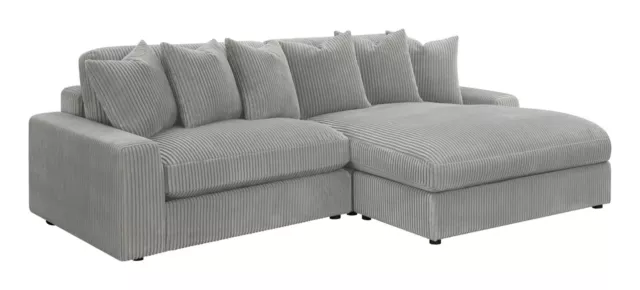 2 Pc Light Grey Corduroy Reversible Sofa Sectional Living Room Furniture