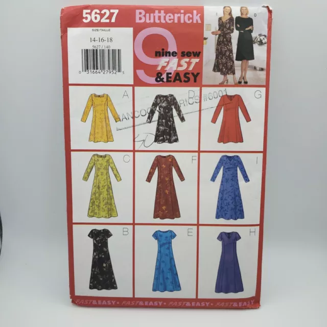 Butterick 5627 Dress 9 Easy Styles Sewing Pattern Misses Plus Size 14-18 Uncut