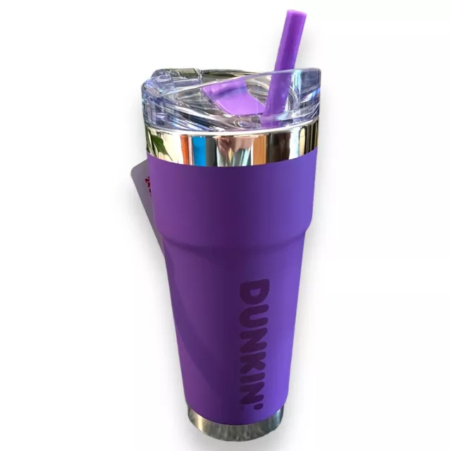 DUNKIN DONUTS 24 Oz Insulated Stainless Steel Travel Tumbler Mug Cup Purple New