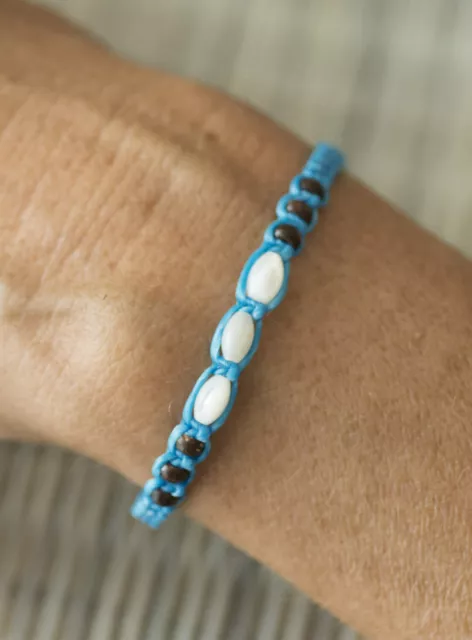 BRACELET BRÉSILIEN AMITIÉ bleu perles nacre et bois fait main - 21199 FS10  EUR 8,39 - PicClick FR
