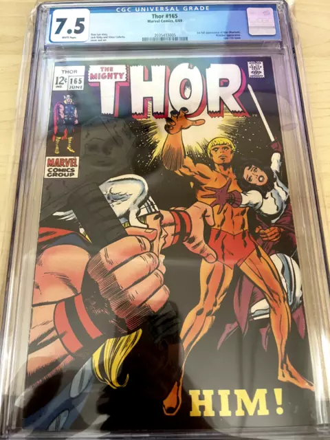 Thor #165 Marvel 1969 CGC 7.5 WHITE PAGES! 1st full (Adam Warlock) MCU Kirby