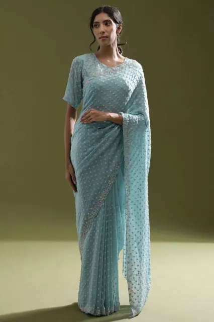 Nuevo diseñador indio de Bollywood Sari paquistaní boda Georgette fiesta... 2