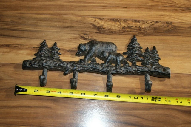 steel iron wall decor mama bear and baby cub metal key hanger 2lbs 13" long NOB