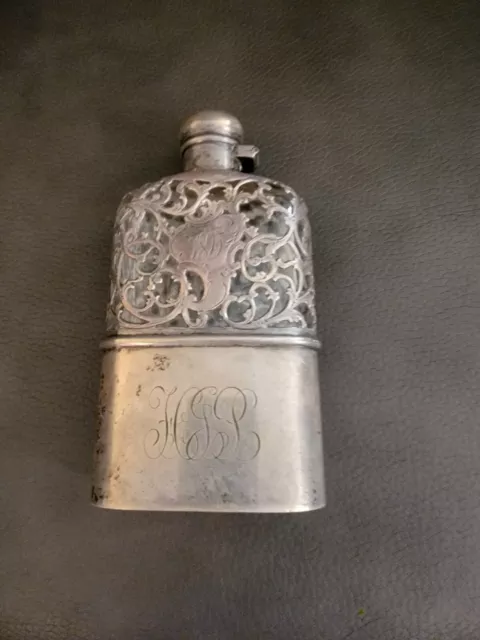 Sterling Silver Whiskey Flask. Antique Vintage 1895 On Front W/ Initials.