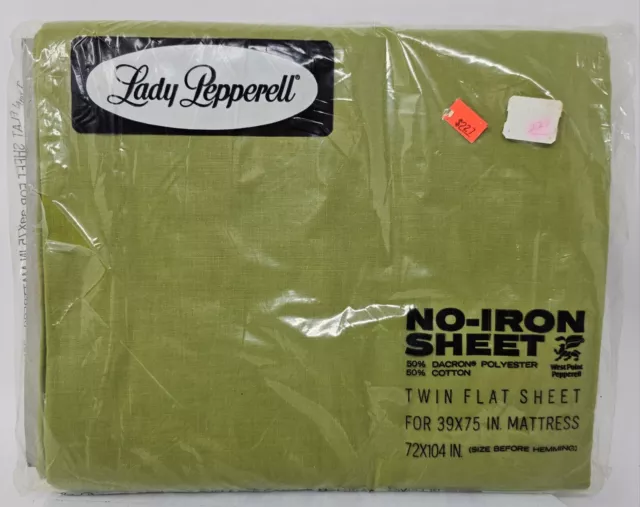 vintage lady pepperell flat sheet twin solid green mcm Retro 39" X 75" no Iron