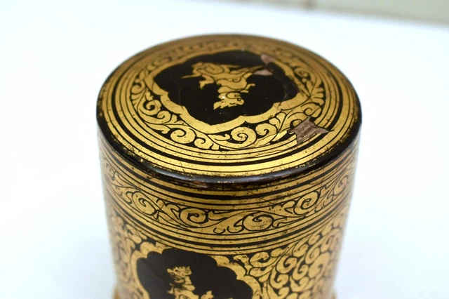 Antique Burmese Betel Box (Kun-It, Yun - Shwe Zawa) Gold And Black Leaf Design " 2