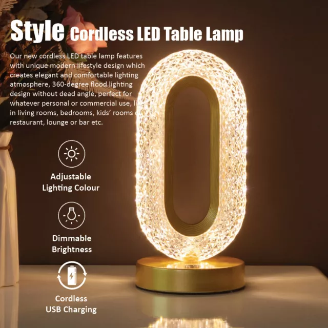 LED Cordless Table Lamp Bedside Touch Control Dimmable Rechargeable Light Oval 2
