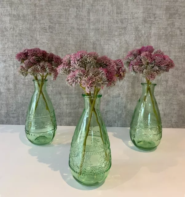 Mini Vasen 3 Set Kleine Glas Vase Glasflasche grün Blumenvase Deko Tulpenvase