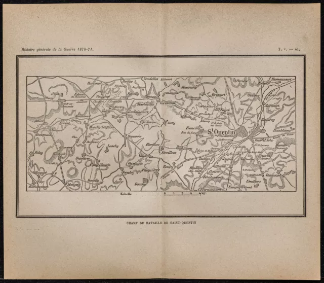 1898ca - Schlacht Von Saint-Quentin (Aisne) - landkarte Antik Krieg 1870