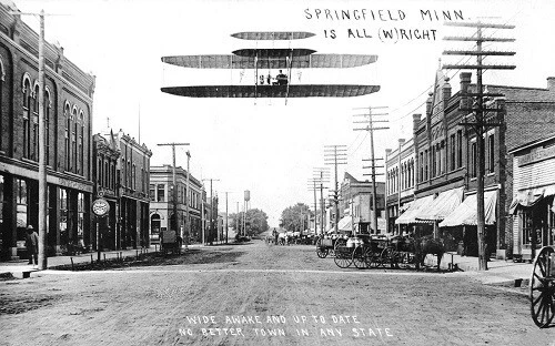 Street View Wright Bros Airplane Springfield Minnesota MN Reprint Postcard