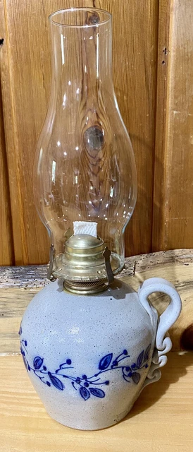 Salmon Falls Pottery Salt Glazed Pottery Hurricane Oil Lamp Blueberry Primitive