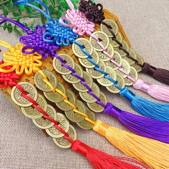 Red Hangers 5 Lucky Coins Feng Shui Tassel Good Luck Charm Wealth Prosperity YG