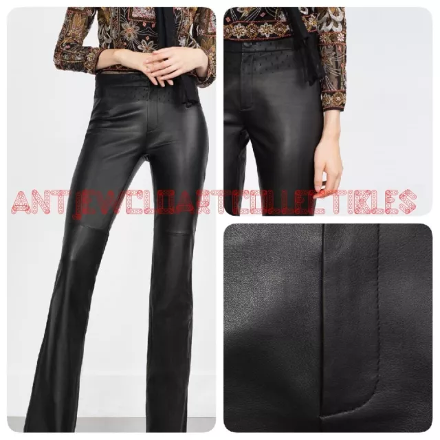 ZARA WOMAN FW Bell Bottom 100% Leather Trousers Studio Collection