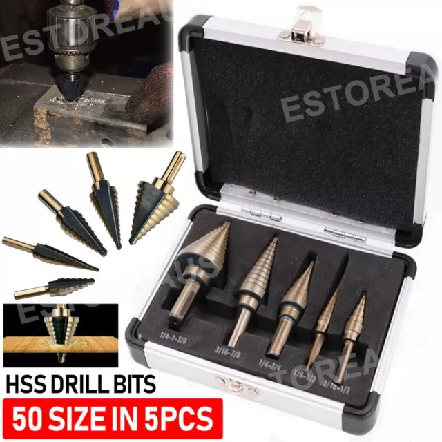 HSS Steel Step Cone Drill Bit Hole Cutter Titanium Bits Set Kit Aluminum Case