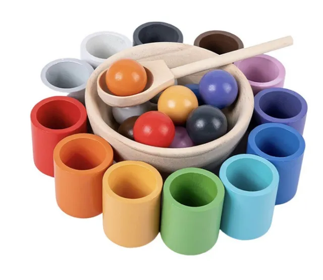 Balls Cups Bowl & Spoon Colorful Kids Montessori Enhance Early Learning