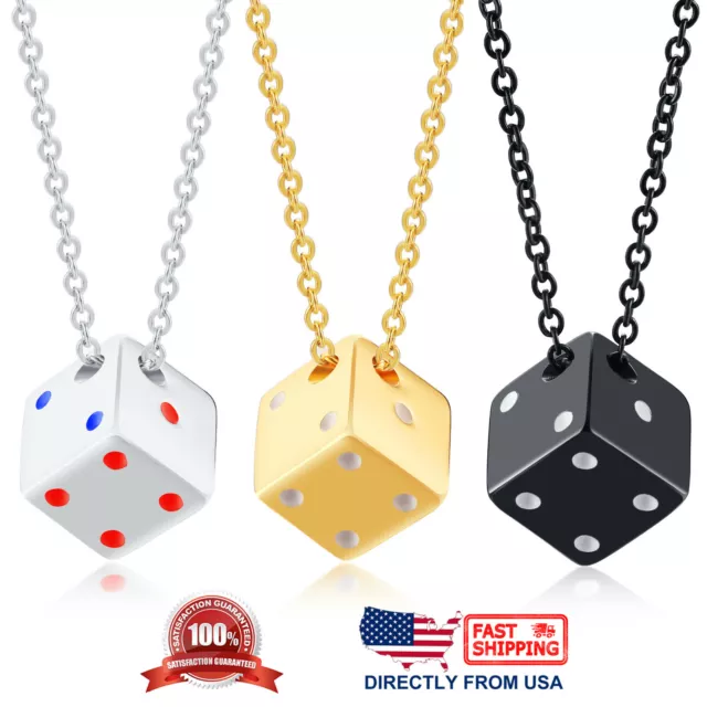 Men's Stainless Steel Dice Pendant Necklace