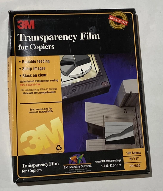 New 3M PP2500 Transparency Film for Copiers. Open Box.  50 sheets 8.5” x 11”