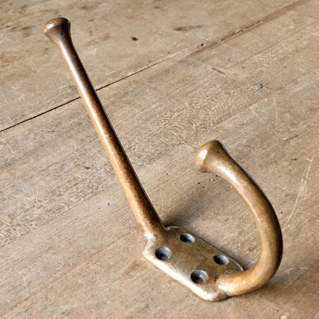 Antique Brass Double Coat Hook Victorian Original Reclaimed Vintage Old c.1900’s 3