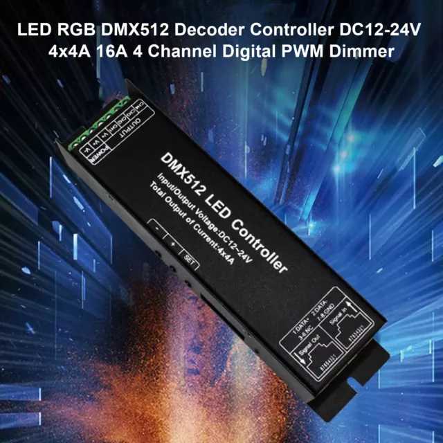 LED RGB DMX512 Decoder Controller DC12-24V 4x4A 16A 4 Kanal Digital PWM Dimmer