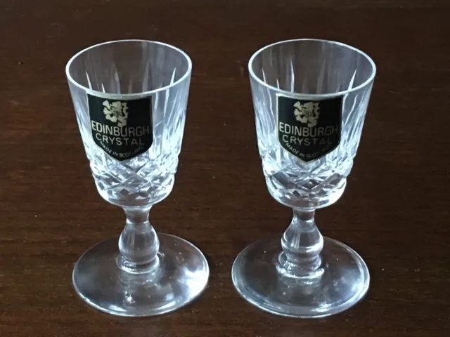 2 x Vintage EDINBURGH CRYSTAL APPIN GLASSES 3" Made in Scotland Unused in Box