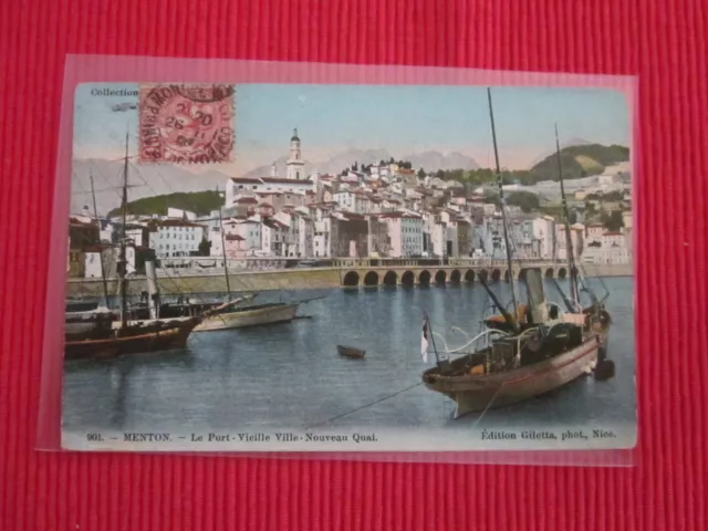 Cpa Ecrite Timbre Menton Le Port Vieille Ville Nouveau Quai Bâteaux 06
