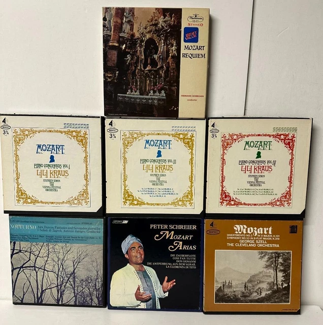 Lot Of 7 Mozart Reel To Reel Tapes Concertos Requiem Lili Kraus Mint Condition