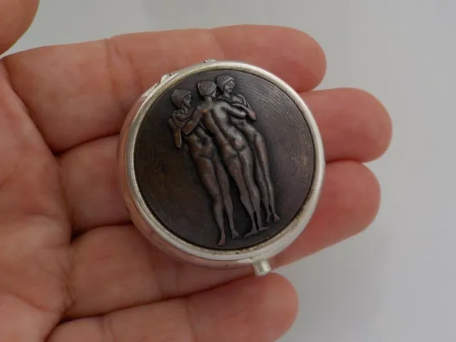 Lovely Vintage "The Three Graces" Solid Silver Plated Small Trinket Box