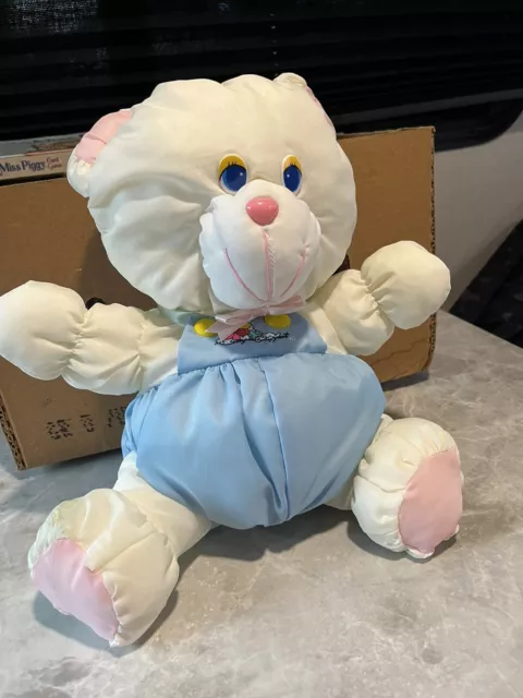 Vintage Teddy Bear Avon Puffalump type Plush BLUE AND WHITE Suspenders