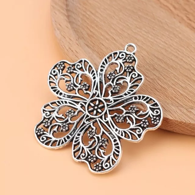 5 x Tibetan Silver Tone Large Flower Charms Pendants for Necklace Jewelry Making
