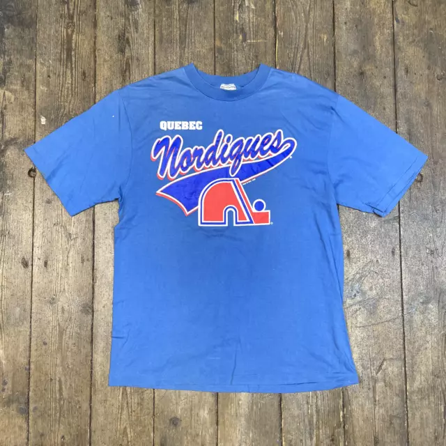 Quebec Nordiques T-Shirt NHL Vintage 90s Hockey Graphic Tee, Blue, Mens Medium