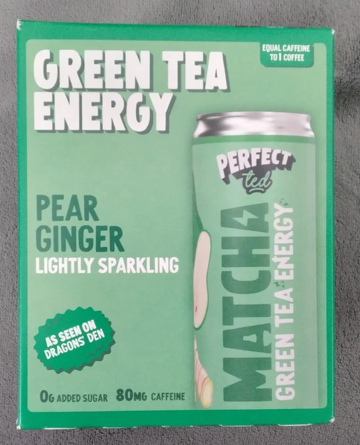 PERFECT TED MATCHA Green Tea Energy Drink,3 X Packs Of Four Cans, Pear