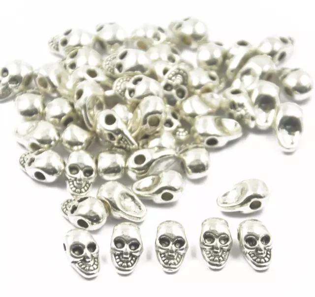 50pcs  Silver  Alloy Skull Jewelry Making Spacer beads 11 x 6mm