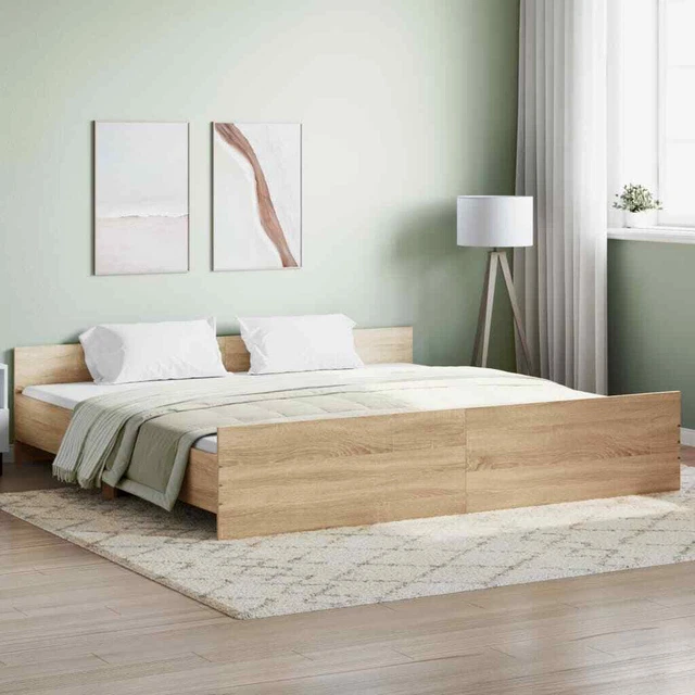 BED FRAME WITH Headboard with Footboard Sonoma Oak 180x200 cm Super