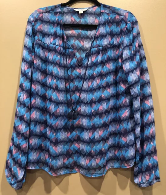 Decree Womens Blue/Pink Shoulder Top Size XL Long Sleeve Knit Hi-Low Casual Lite