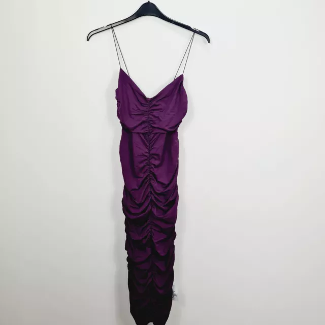 ASOS DESIGN - BNWT - Ruched Cami Strappy Midi Dress- Plum - UK 10