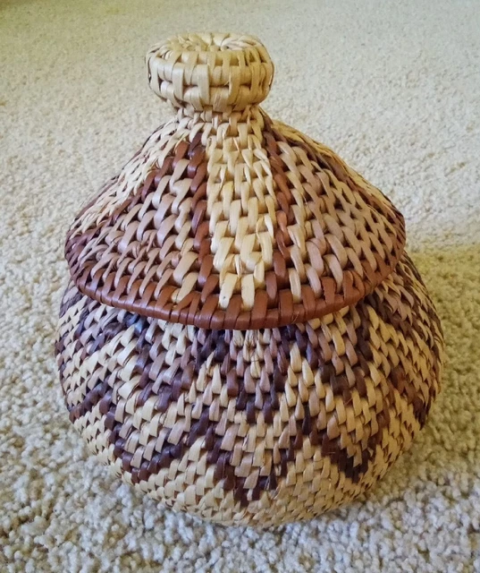 Vintage Handwoven African Basket with Lid