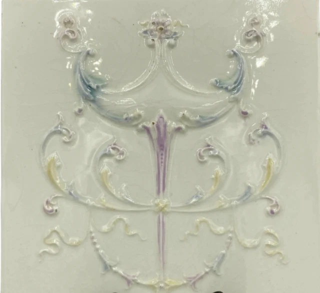 Antique 19th c. Cambridge Mantel Wall Tile Victorian High Relief Torch Design 2