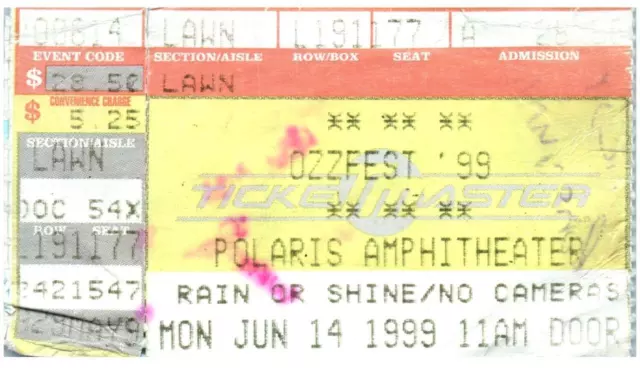 Ozzfest Ticket Stub June 14 1999 Columbus Ohio Vtg