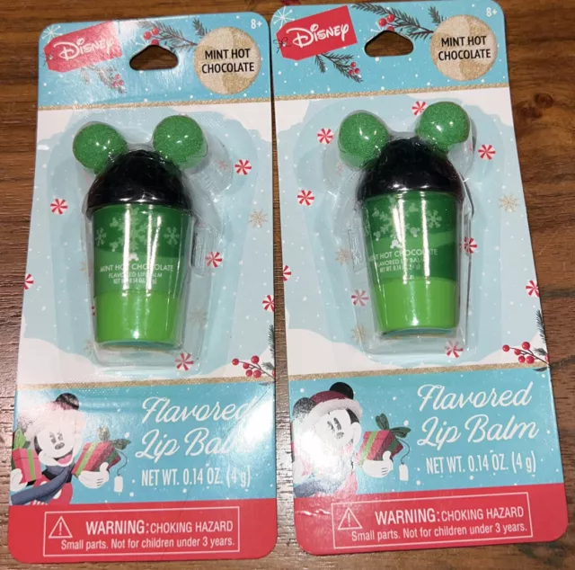 2-Mickey Holiday MINT HOT CHOCOLATE Flavored Lip Balm Sealed