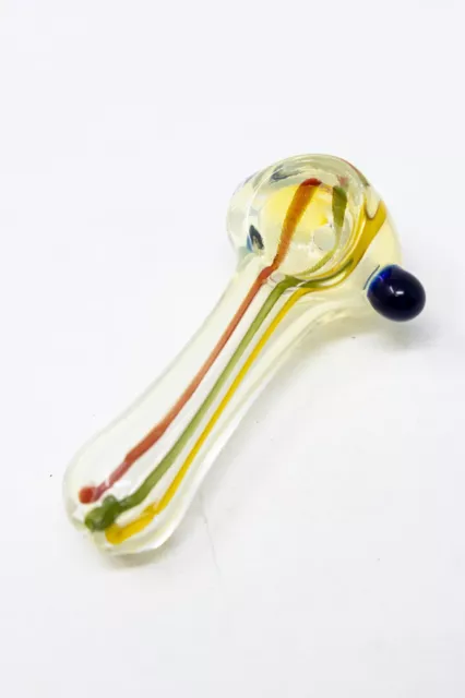 5 Collectible Double Bowl Tobacco Hand Smoking Spoon Glass Pipe w/ Carb  Hole