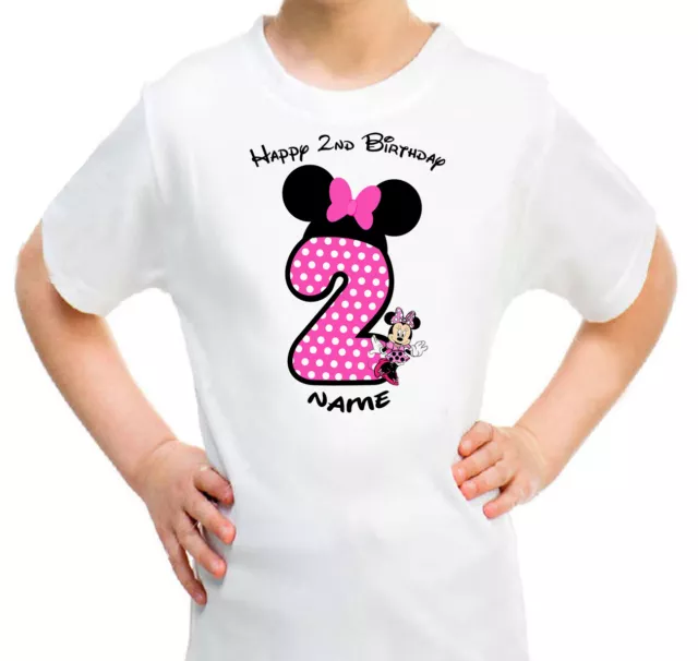Minnie Mouse Personalised T-SHIRT Girls Kids Happy Birthday 1st 2nd 3rd 4th 5th