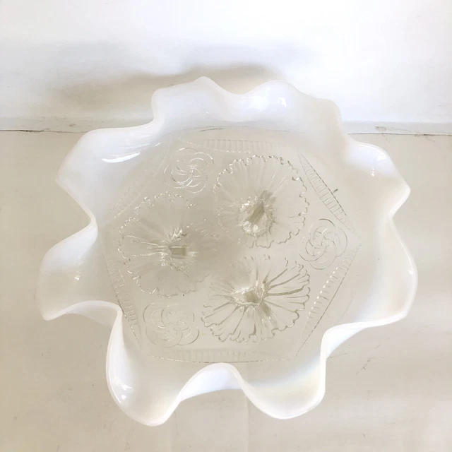Vintage Northwood Ruffles and Rings Footed Glass Bowl Scalloped Rim Opalescent