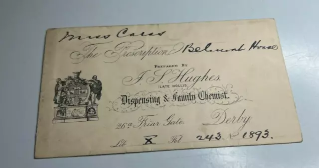 Antique Prescription Envelope  TJ Hughes Chemist Friar Gate Derby