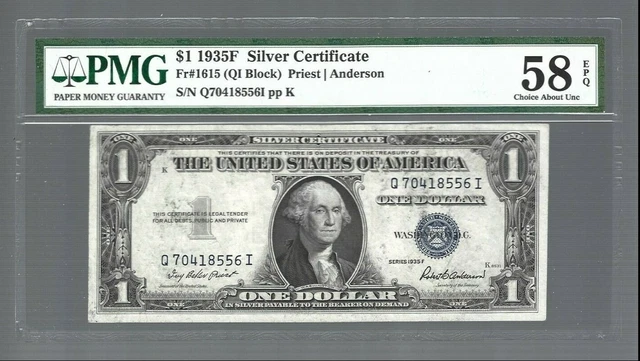 1935F Silver Certificates  $1 X 1 note 😱 PMG Grade 58 EPQ CHOICE ABOUT UNC!!!