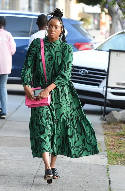ZARA MIDI SHIRT Dress Long Flowing Printed Button Down Tiered XS Green Black 35.00 PicClick UK