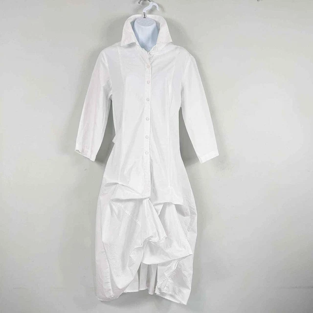 Luna Luz Button Down Shirt DressTunic S White Bubble Balloon Bustle Parachute
