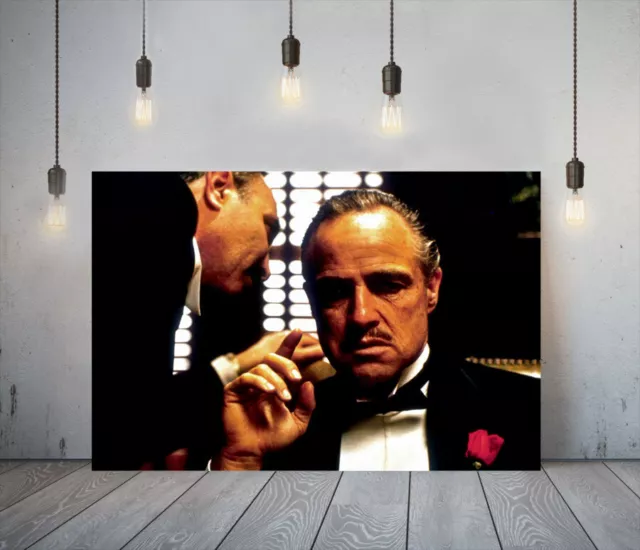 Movie Poster The Godfather-Framed Canvas Wall Art Picture Paper Print-Orange