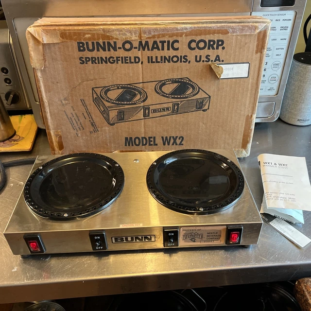 Vtg BUNN O MATIC Restaurant 2 Burner Coffee Warmer Stainless Steel w/ Box